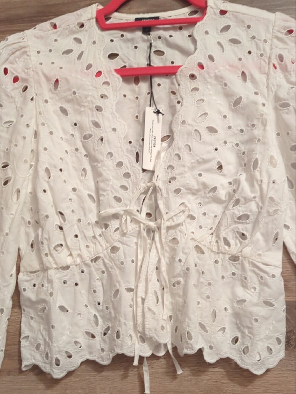 Express White Eyelet Tie-Front Peasant Blouse